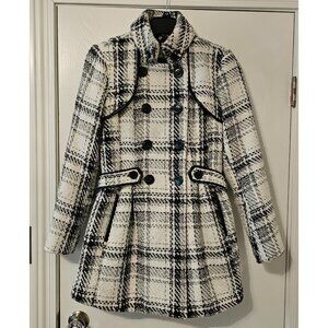IZ Byer Womens Plaid Double-Breasted Peacoat Size L Quiet Luxury Capsule READ